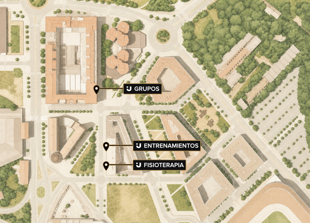 Mapa de la calle Zolina de Pamplona con los locales de grupos, entrenamiento y fisioterapia de Ímpetu